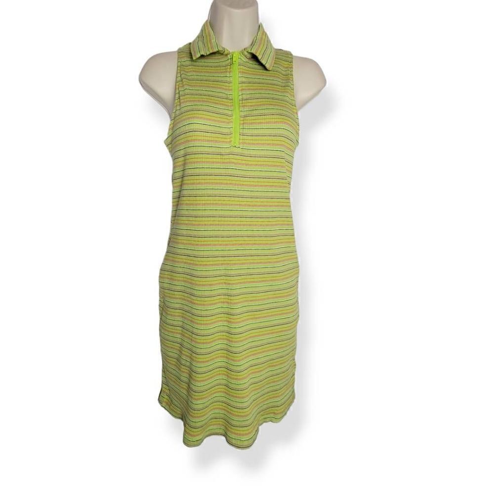 Wild Fable Green Striped Ribknit Sleeveless Collared Dress Medium